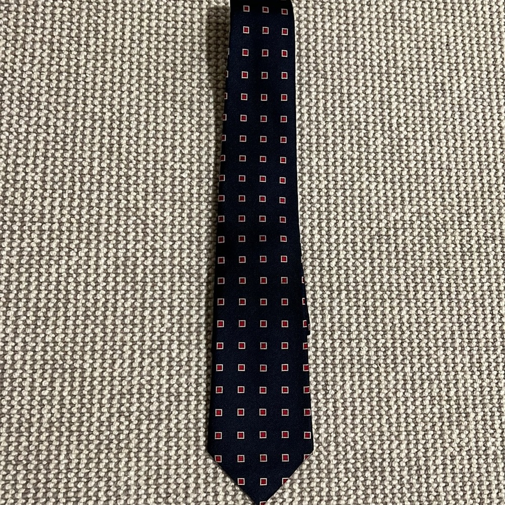 Polo Ralph Lauren Mens Shirt Tie - Navy with Red Square Pattern